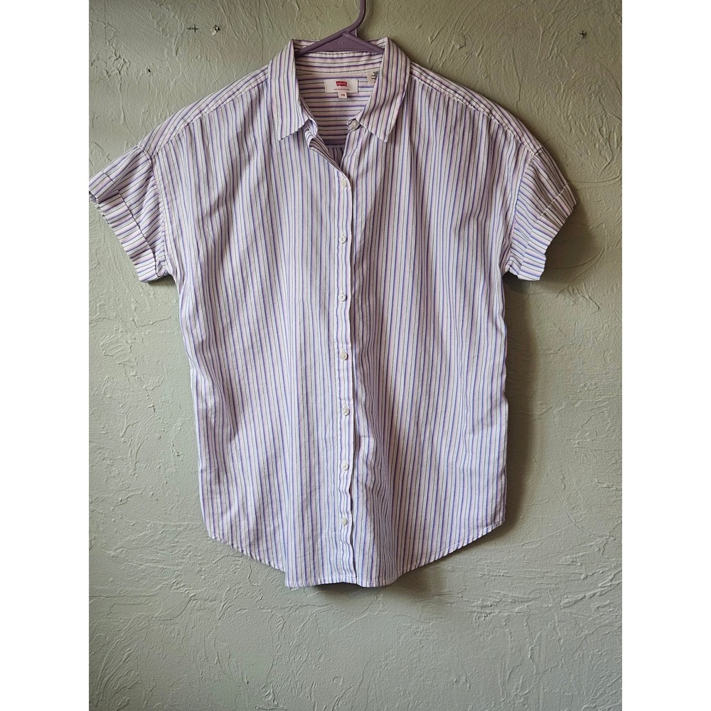 Levi's Women's Striped Button Down Short Sleeve Shirt XS